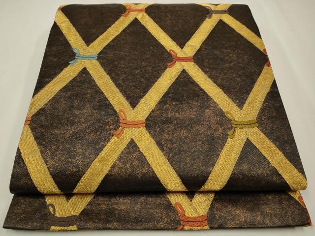 平和屋着物◎六通柄袋帯　唐織　竹矢来　金糸　正絹　逸品　CAAW9404qe