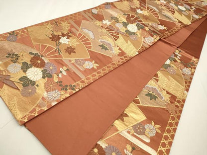 平和屋着物◎六通柄袋帯　唐織　扇面花文　金銀糸　正絹　逸品　CAAW9409qe