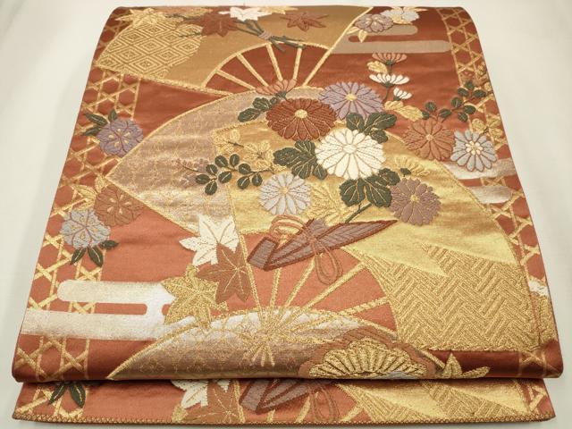平和屋着物◎六通柄袋帯　唐織　扇面花文　金銀糸　正絹　逸品　CAAW9409qe