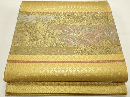 平和屋着物◎六通柄袋帯　横段花文　金糸　正絹　逸品　CAAW9434qe