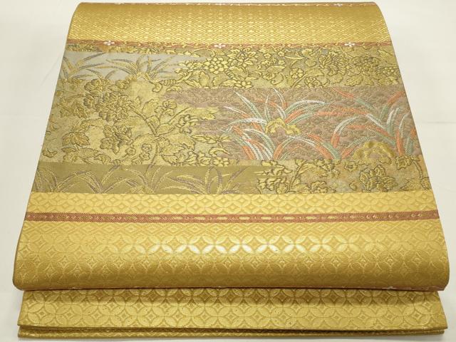 平和屋着物◎六通柄袋帯　横段花文　金糸　正絹　逸品　CAAW9434qe