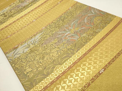 平和屋着物◎六通柄袋帯　横段花文　金糸　正絹　逸品　CAAW9434qe
