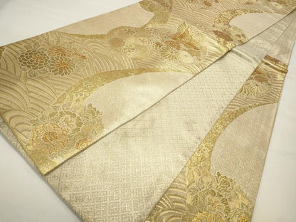 平和屋着物◎佐賀錦　六通柄袋帯　流水吉祥花丸文　金糸　正絹　逸品　CAAW9436qe