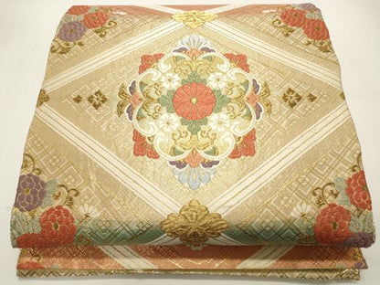 平和屋着物◎佐賀錦　六通柄袋帯　唐織　花菱文　金糸　正絹　逸品　CAAW9437qe