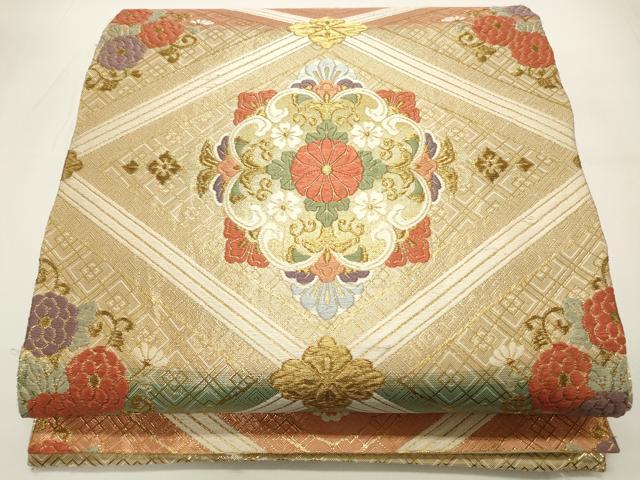 平和屋着物◎佐賀錦　六通柄袋帯　唐織　花菱文　金糸　正絹　逸品　CAAW9437qe