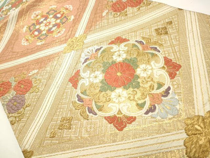 平和屋着物◎佐賀錦　六通柄袋帯　唐織　花菱文　金糸　正絹　逸品　CAAW9437qe