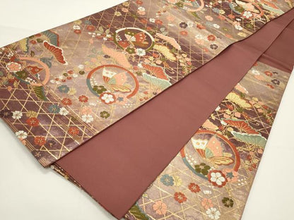 平和屋着物◎六通柄袋帯　唐織　花蝶丸文　金糸　正絹　逸品　CAAW9487qe