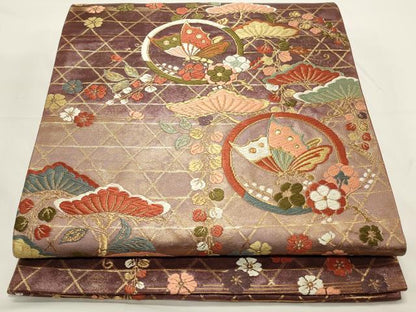 平和屋着物◎六通柄袋帯　唐織　花蝶丸文　金糸　正絹　逸品　CAAW9487qe