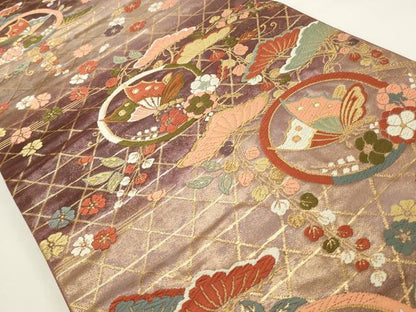 平和屋着物◎六通柄袋帯　唐織　花蝶丸文　金糸　正絹　逸品　CAAW9487qe