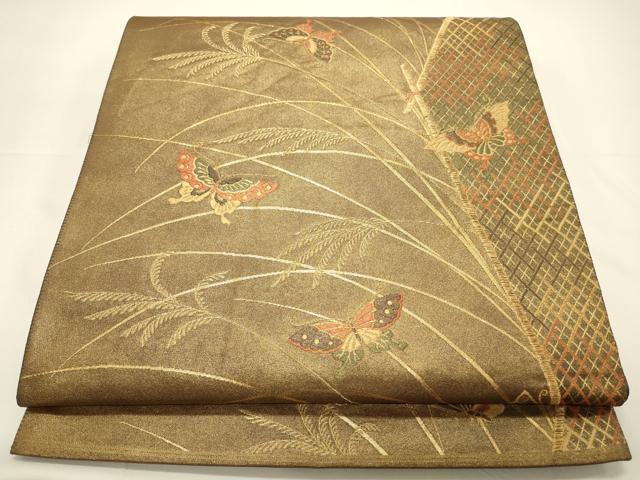 平和屋着物◎六通柄袋帯　唐織　胡蝶錦　秋模様　金糸　正絹　逸品　CAAW9490qe