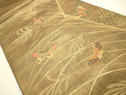 平和屋着物◎六通柄袋帯　唐織　胡蝶錦　秋模様　金糸　正絹　逸品　CAAW9490qe