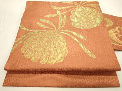 平和屋着物◎九寸名古屋帯　草花文　金糸　正絹　逸品　CAAW9493qe