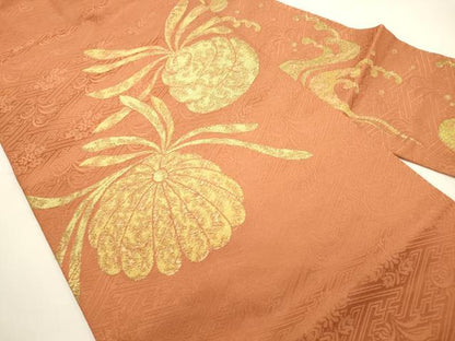 平和屋着物◎九寸名古屋帯　草花文　金糸　正絹　逸品　CAAW9493qe