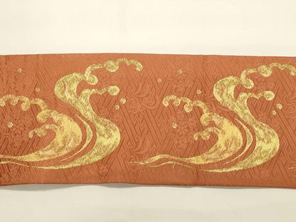 平和屋着物◎九寸名古屋帯　草花文　金糸　正絹　逸品　CAAW9493qe