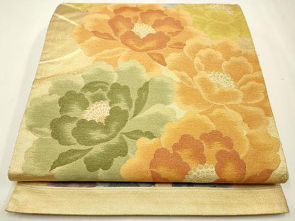 平和屋着物◎六通柄袋帯　草花文　金糸　正絹　逸品　CAAW9495qe