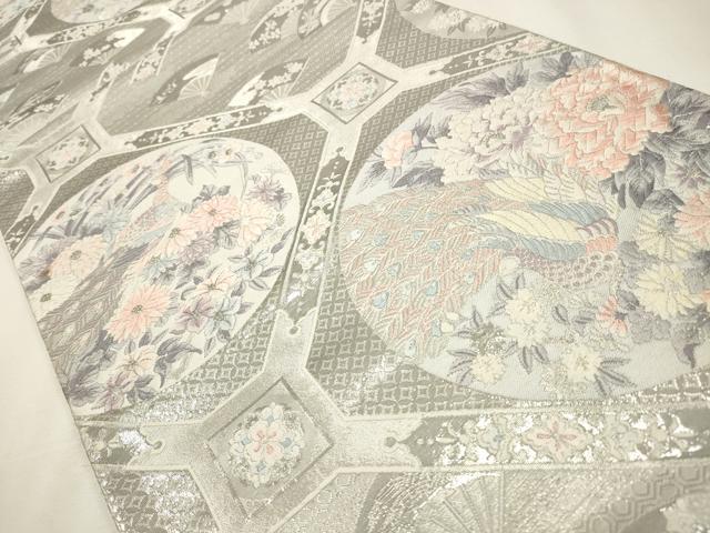 平和屋着物◎六通柄袋帯　唐織　九百錦　飾花丸鳥文　プラチナ箔　正絹　逸品　CAAW9498qe