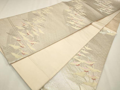 平和屋着物◎六通柄袋帯 唐織 千羽鶴 銀糸 正絹 逸品 CAAW9501qe