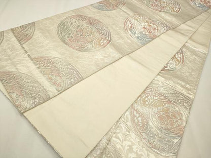平和屋着物◎六通柄袋帯 花丸文 銀糸 正絹 逸品 CAAW9503qe