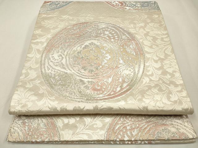 平和屋着物◎六通柄袋帯 花丸文 銀糸 正絹 逸品 CAAW9503qe