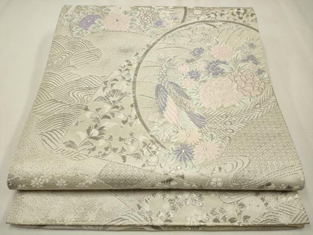 平和屋着物◎六通柄袋帯 唐織 清風雅園 プラチナ箔 正絹 逸品 CAAW9504qe