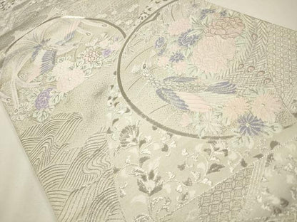 平和屋着物◎六通柄袋帯 唐織 清風雅園 プラチナ箔 正絹 逸品 CAAW9504qe