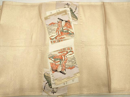 平和屋着物◎六通柄袋帯 唐織 詩歌 金糸 正絹 逸品 CAAW9508qe