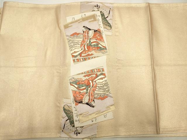 平和屋着物◎六通柄袋帯 唐織 詩歌 金糸 正絹 逸品 CAAW9508qe