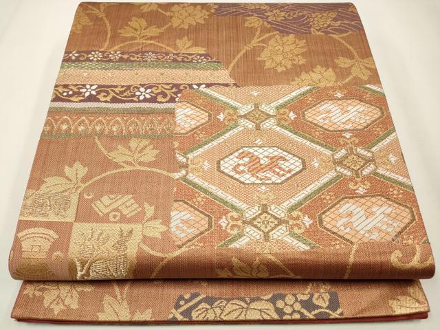 平和屋着物◎六通柄袋帯 唐織 嵯峨野 葡萄 金糸 正絹 逸品 CAAW9510qe