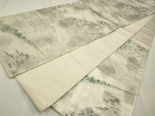 平和屋着物◎六通柄袋帯　風景文　銀糸　正絹　逸品　CAAW9512qe