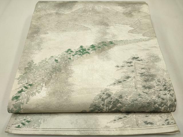 平和屋着物◎六通柄袋帯　風景文　銀糸　正絹　逸品　CAAW9512qe
