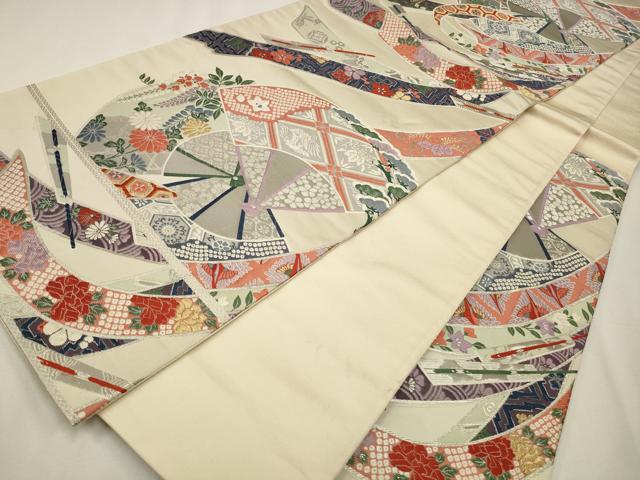 平和屋着物◎六通柄袋帯 唐織 吉祥花鳥文 九百錦 プラチナ箔 正絹 逸品 CAAW9523qe