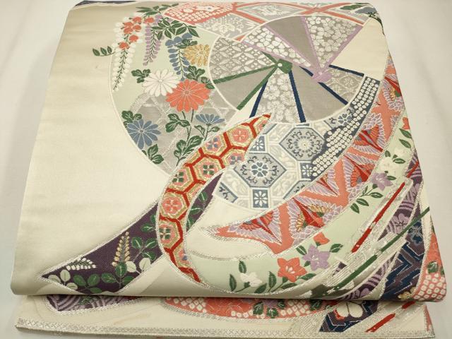 平和屋着物◎六通柄袋帯 唐織 吉祥花鳥文 九百錦 プラチナ箔 正絹 逸品 CAAW9523qe