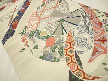 平和屋着物◎六通柄袋帯 唐織 吉祥花鳥文 九百錦 プラチナ箔 正絹 逸品 CAAW9523qe