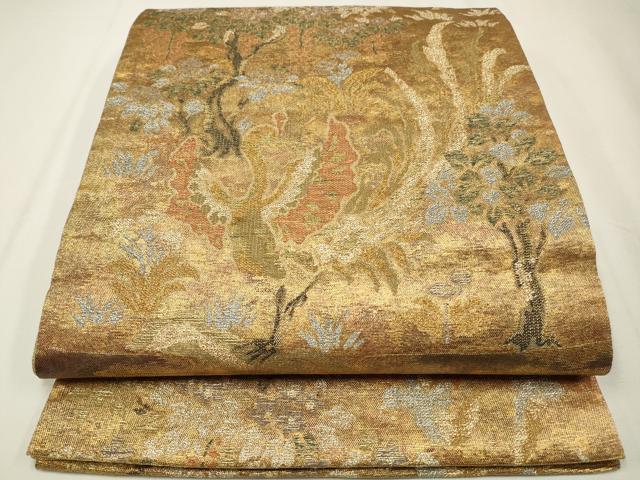 平和屋着物◎六通柄袋帯　抽象花鳥文　金銀糸　正絹　逸品　CAAW9533qe