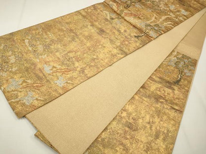 平和屋着物◎六通柄袋帯　抽象花鳥文　金銀糸　正絹　逸品　CAAW9533qe