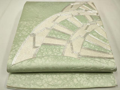 平和屋着物◎太鼓柄袋帯　創祀州　駒刺繍　片輪車流水文　銀糸　正絹　逸品　CAAW9534qe