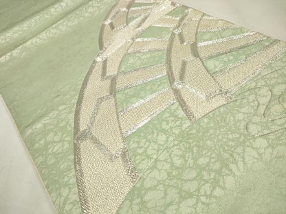 平和屋着物◎太鼓柄袋帯　創祀州　駒刺繍　片輪車流水文　銀糸　正絹　逸品　CAAW9534qe