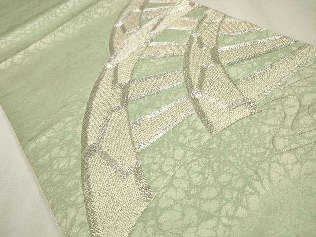 平和屋着物◎太鼓柄袋帯　創祀州　駒刺繍　片輪車流水文　銀糸　正絹　逸品　CAAW9534qe