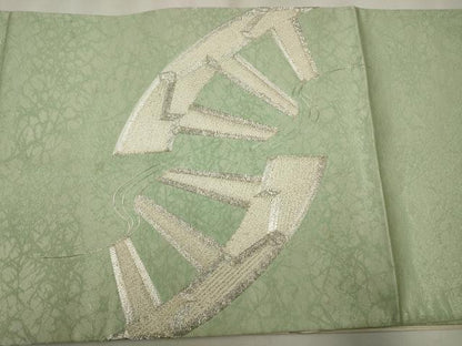 平和屋着物◎太鼓柄袋帯　創祀州　駒刺繍　片輪車流水文　銀糸　正絹　逸品　CAAW9534qe