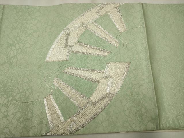 平和屋着物◎太鼓柄袋帯　創祀州　駒刺繍　片輪車流水文　銀糸　正絹　逸品　CAAW9534qe