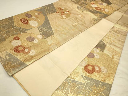 平和屋着物◎九百佐賀錦　六通柄袋帯　蒔絵　花鳥文　金糸　正絹　逸品　CAAW9562qe