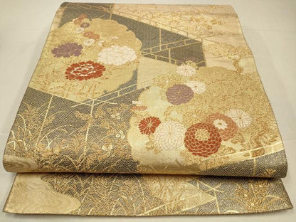 平和屋着物◎九百佐賀錦　六通柄袋帯　蒔絵　花鳥文　金糸　正絹　逸品　CAAW9562qe