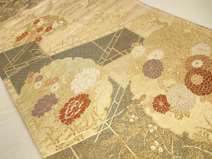 平和屋着物◎九百佐賀錦　六通柄袋帯　蒔絵　花鳥文　金糸　正絹　逸品　CAAW9562qe