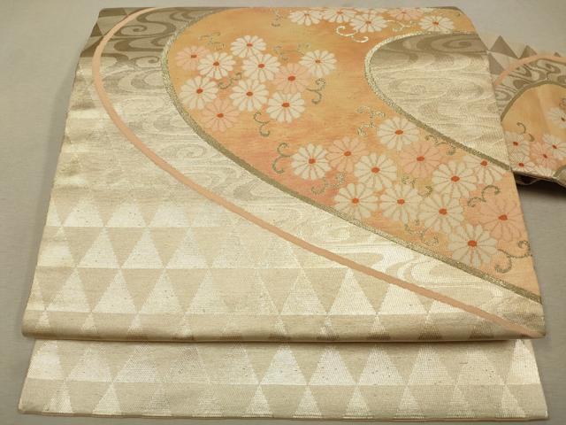 平和屋着物◎九寸名古屋帯　流水菊唐草文　金糸　正絹　逸品　CAAW9569qe