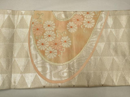 平和屋着物◎九寸名古屋帯　流水菊唐草文　金糸　正絹　逸品　CAAW9569qe