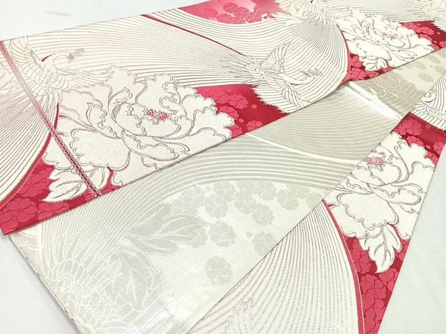 平和屋着物◎両面 全通柄袋帯 唐織 桃山 花鳥文 銀糸 正絹 逸品 CAAW9673nb