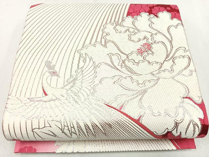 平和屋着物◎両面 全通柄袋帯 唐織 桃山 花鳥文 銀糸 正絹 逸品 CAAW9673nb
