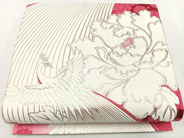 平和屋着物◎両面 全通柄袋帯 唐織 桃山 花鳥文 銀糸 正絹 逸品 CAAW9673nb
