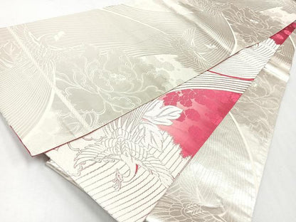 平和屋着物◎両面 全通柄袋帯 唐織 桃山 花鳥文 銀糸 正絹 逸品 CAAW9673nb