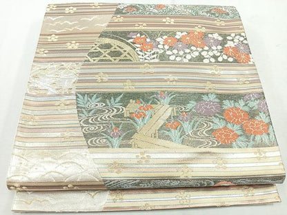 平和屋着物◎六通柄袋帯　唐織　流水花文　金銀糸　正絹　逸品　CAAW9681nb